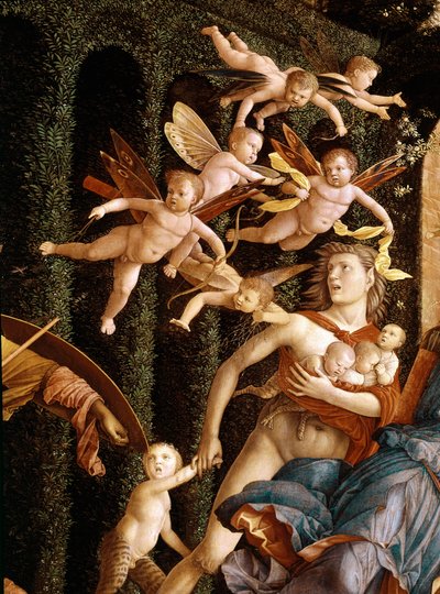 Triomf van de Deugden (Minerva verdrijft de ondeugden uit de Tuin der Deugd) (detail) door Andrea Mantegna