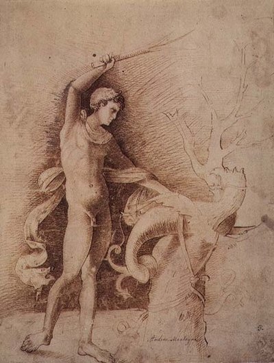 Jonge Man die een Draak Bestrijdt door Andrea Mantegna