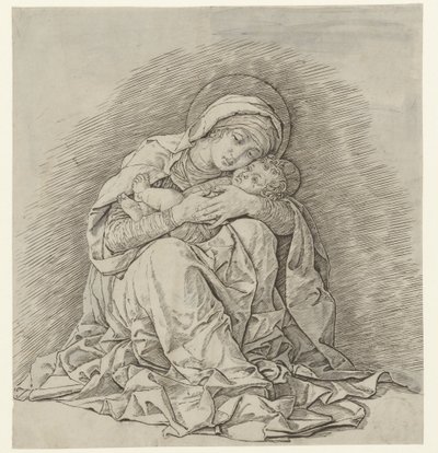 Zittende Maria met kind door Andrea Mantegna