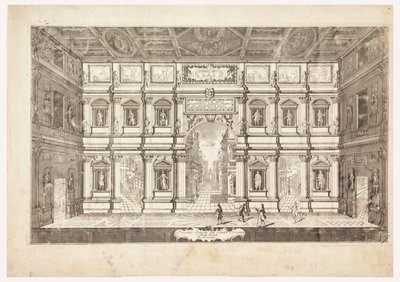 Zicht op het podium van het Teatro Olimpico in Vicenza door Andrea Palladio