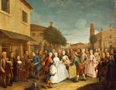 Een feest in Villa Widmann, ca. 1750 door Andrea Pasto