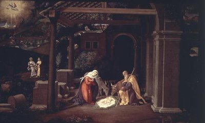 De Geboorte en de Aankondiging aan de Herders door Andrea Previtali