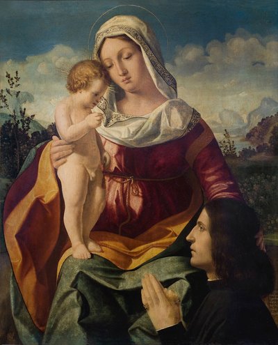 Maagd en kind met een schenker, 1504 door Andrea Previtali