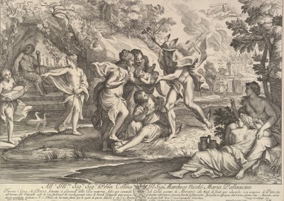 Bacchus als kind gegeven door Mercurius aan de zorg van de nimfen door Andrea Procaccini