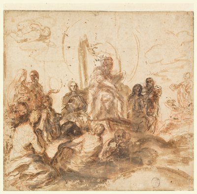 Ontwerp voor Allegorie van de Goddelijke Wijsheid, Ontvangstruimte, Palazzo Barberini, Rome, Italië door Andrea Sacchi