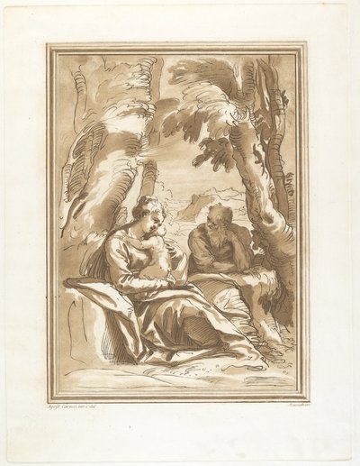 Rust tijdens de Vlucht naar Egypte door Andrea Scacciati after Agostino Carracci