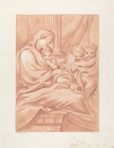Maagd en Kind met Twee Engelen door Andrea Scacciati after Correggio