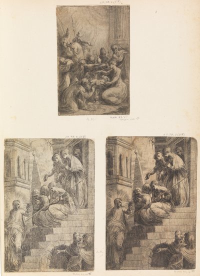 Aanbidding der wijzen, Christus en de vrouwen op de trap, ca. 1541-44 door Andrea Schiavone