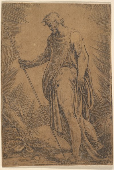 Een apostel met een staf naar links, ca. 1540-60 door Andrea Schiavone