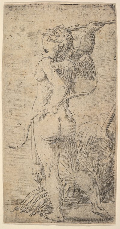 Cupido van Achteren Gezien met een Pijl in zijn Opgeheven Rechterhand, ca. 1543-45 door Andrea Schiavone