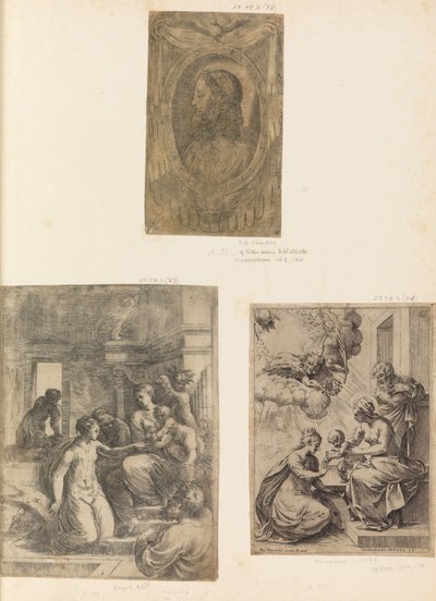 Hoofd van Christus, Maagd en Kind met St. Catharina, ca. 1550 door Andrea Schiavone