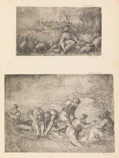 Mozes en de Brandende Braamstruik, de Wonderbaarlijke Visvangst, ca. 1544-48 door Andrea Schiavone