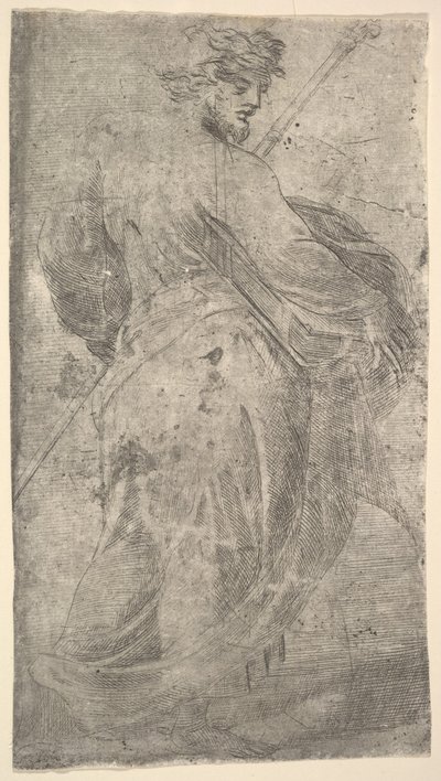 Sint Jacobus de Meerdere, een staf in zijn linkerhand, boek in zijn rechterhand, uit 