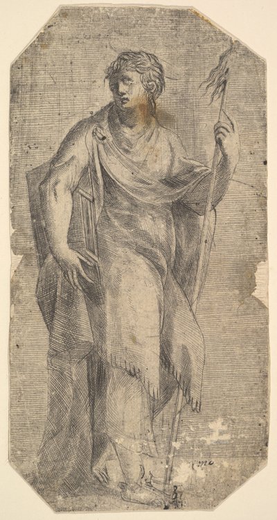 Sint Mattheüs met een staf en een boek, naar links draaiend, ca. 1540-50 door Andrea Schiavone