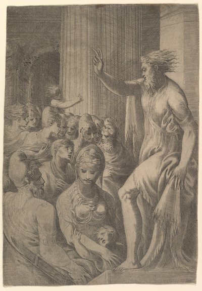 Sint Paulus predikend in Athene door Andrea Schiavone