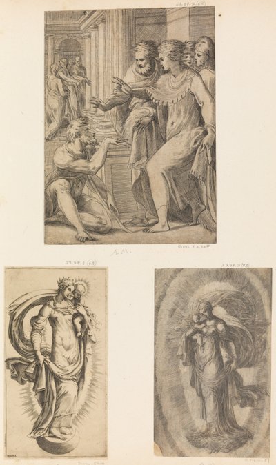 St. Peter en St. John genezen de lamme man, Maagd en Kind, ca. 1543-60 door Andrea Schiavone