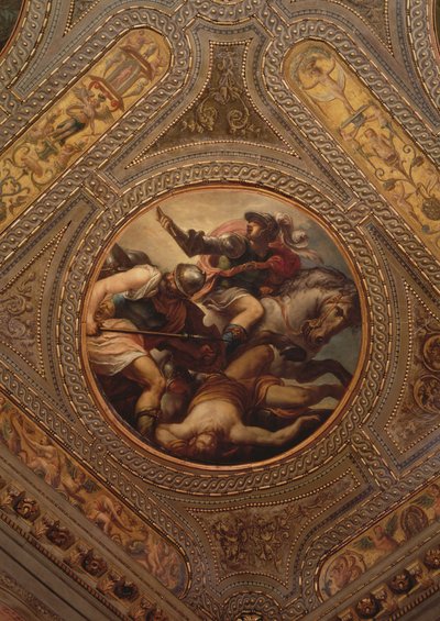 De Kracht van Wapens, van het plafond van de bibliotheek door Andrea Schiavone