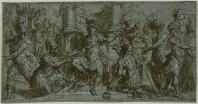 Mars (of Alexander) deelt de kransen van de overwinnaar uit door Andrea Semino