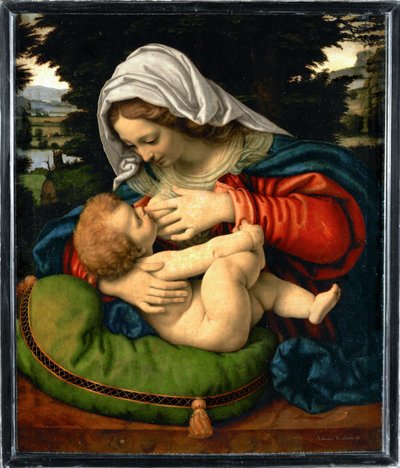 La Vierge au coussin vert - Madonna met groen kussen ... door Andrea Solario