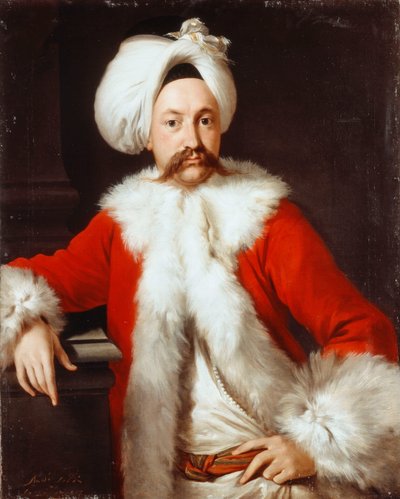Portret van een heer staand, half-lengte, in oosterse kleding door Andrea Soldi