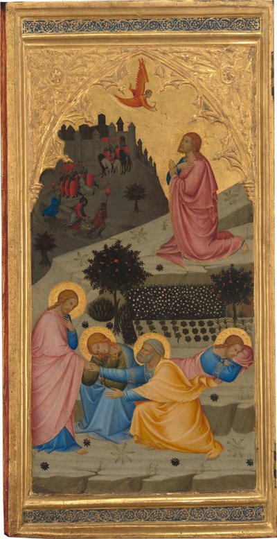 Scènes uit de Passie van Christus: De Agonie in de Tuin [linker paneel] door Andrea Vanni