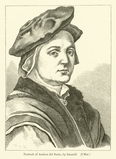 Zelfportret van de Italiaanse schilder Andrea del Sarto (gravure) door Andrea del (after) Sarto