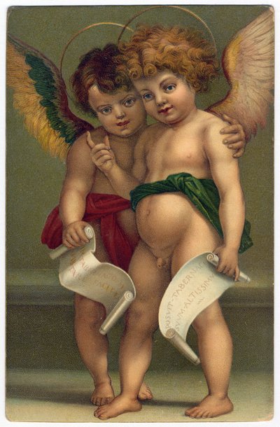 Twee engelen. Vrome afbeelding naar de schilder ANDREA DEL SARTO (1486-1530), Dresden, c.1910 door Andrea del (after) Sarto