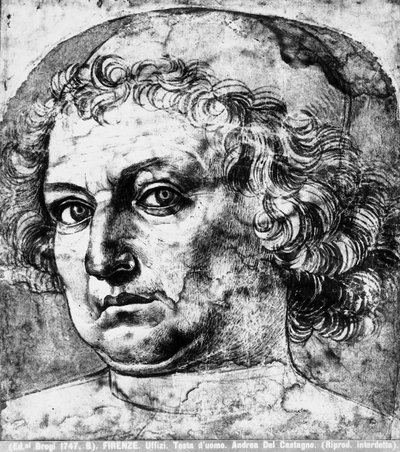 Mans hoofd, of portret van Andrea del Verrocchio, ca. 1450 door Andrea del Castagno