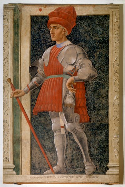 Portret van Farinata degli Uberti, Italiaanse aristocraat en militaire leider door Andrea del Castagno