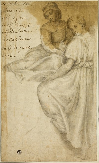 Sint-Anne en staande vrouw met schaal door Andrea del Sarto