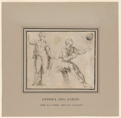 Schetsen van een Naaktfiguur in Klassieke Pose en een Zittende Figuur door Andrea del Sarto