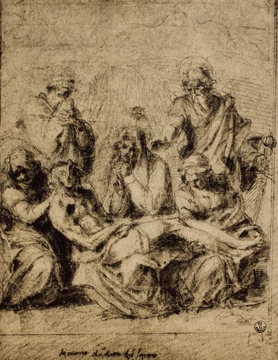 Studie voor de Deposition, tekening door Andrea del Sarto. Gabinetto dei Disegni e delle Stampe, Uffizi Gallery, Florence door Andrea del Sarto