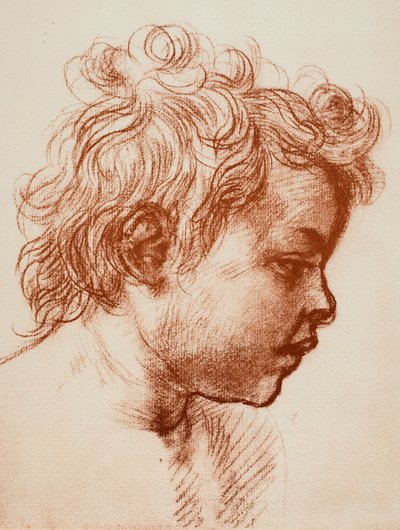 Studie voor het hoofd van St. Johannes (kind) van de Heilige Familie, Palatina Gallery, Pitti; tekening door Andrea del Sarto, Gabinetto dei Disegni e Stampe, Uffizi Gallery, Florence door Andrea del Sarto