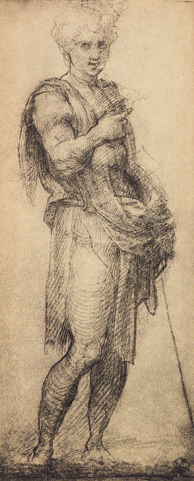 Studie van een mannelijk figuur, tekening door Andrea del Sarto. Gabinetto dei Disegni e Stampe, Uffizi Gallery, Florence door Andrea del Sarto