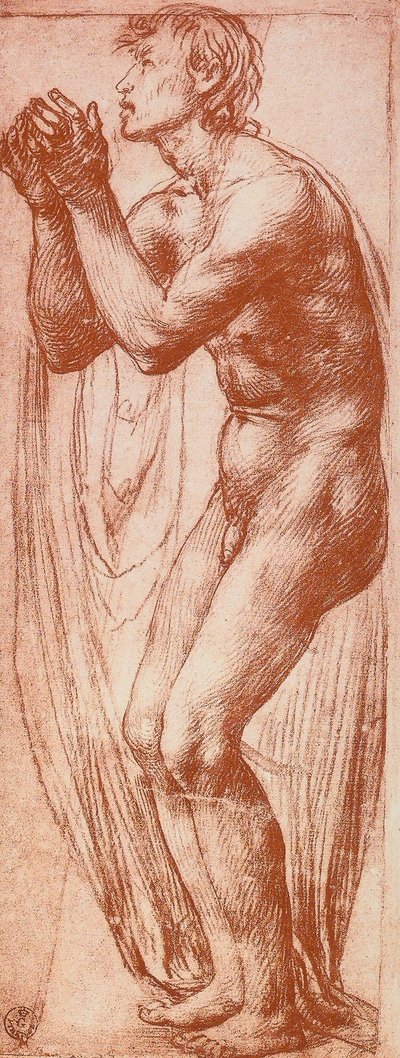 Studie van een mannelijke figuur; tekening door Andrea del Sarto. Gabinetto dei Disegni e delle Stampe, Uffizi Gallery, Florence door Andrea del Sarto