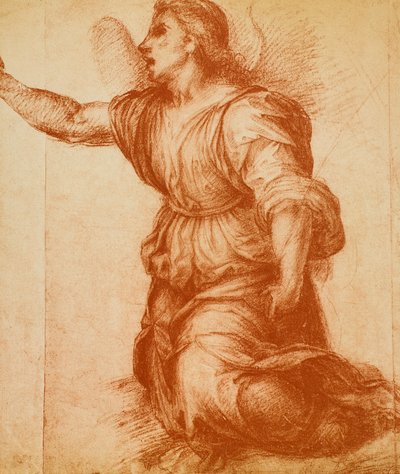 Studie van een engel, tekening door Andrea del Sarto gemaakt voor de Annunciatie nu gehuisvest in de Palatina Gallery. Gabinetto dei Disegni e delle Stampe, Uffizi Gallery, Florence door Andrea del Sarto