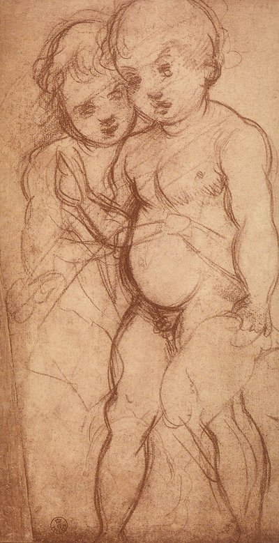 Studie van twee cherubs; tekening door Andrea del Sarto. Gabinetto dei Disegni e delle Stampe, Uffizi Gallery, Florence door Andrea del Sarto