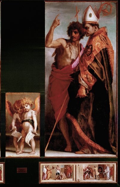 Vallombrosa Altaarstuk: Sint Johannes de Doper en Sint Bernard degli Uberti, zijpanelen door Andrea del Sarto