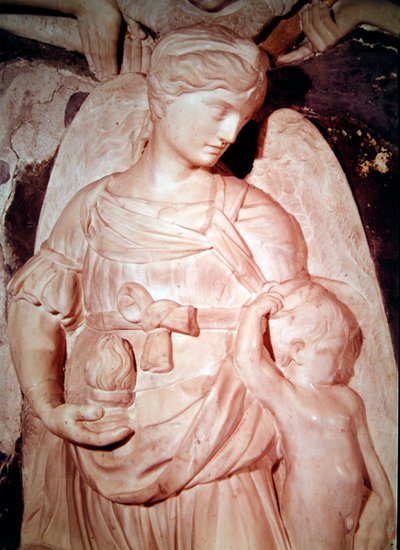 Liefdadigheid, van het grafmonument van kardinaal Forteguerri (marmer) (detail) door Andrea del Verrocchio