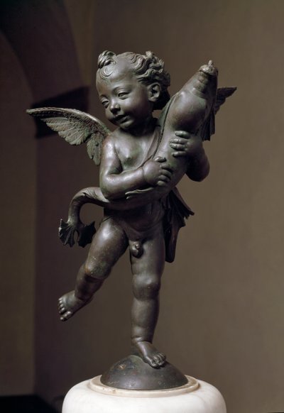 Liefde met dolfijn Bronzen beeldhouwwerk door Verrocchio door Andrea del Verrocchio