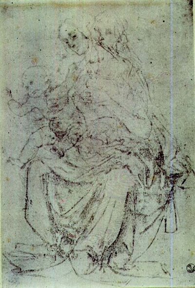 Studie van een Madonna en kind door Andrea del Verrocchio