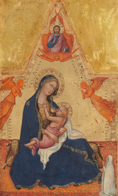 Madonna van Nederigheid, De Zegenende Christus, Twee Engelen en een Donor [voorzijde] door Andrea di Bartolo