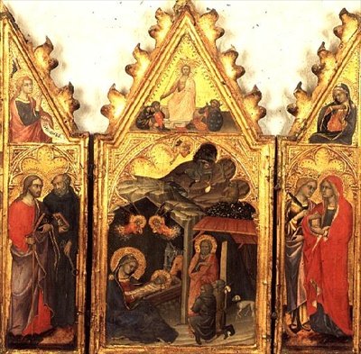 De annunciatie, geboorte en opstanding door Andrea di Bartolo