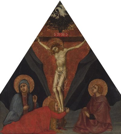 De Kruisiging met de Maagd, Maria Magdalena en St. Johannes de Evangelist, ca. 1400 door Andrea di Bartolo