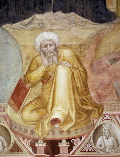 Triomf van St. Thomas van Aquino, detail van figuur onder de troon, uit de Spaanse kapel, ca. 1365 (fresco) door Andrea di Bonaiuto (fl.1343 77)