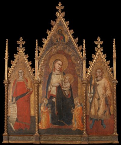 Drieluik met de Maagd en Kind, en de heiligen Maria Magdalena en Ansanus door Andrea di Cione named Orcagna