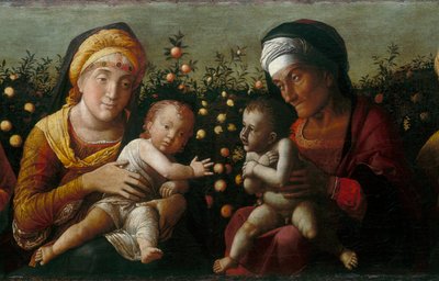 De Heilige Familie met Heiligen Elisabeth, Johannes en Zacharias (detail) door Andrea school of Mantegna