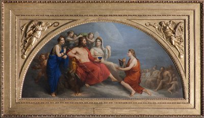 De Olympus (Jupiter, gekroond met mirte door de Uren, biedt een beker aan Ganymedes aan om nectar te serveren) door Andrea the Elder Appiani