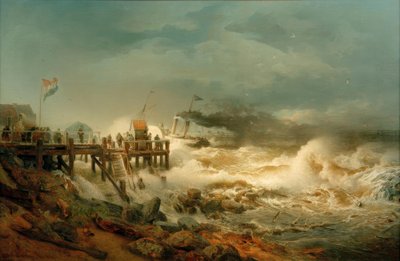 Vertrek van een stoomboot door Andreas Achenbach