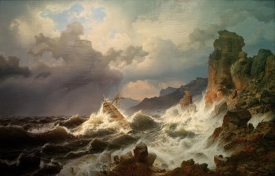 Een zeestorm aan de Noorse kust door Andreas Achenbach